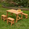 Wood Outdoor Picnic Table with Three Benches, Amber