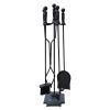 5 Pcs Iron Fireplace Tools Set in Handle Wrought Iron; Fire Tool Set with Log Holder Fire Pit Stand; Black