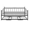 Full Size Metal Daybed with Twin Size Adjustable Trundle, Portable Folding Trundle