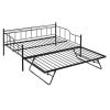 Full Size Metal Daybed with Twin Size Adjustable Trundle, Portable Folding Trundle