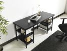 Furnish Home Store Buket Metal Frame 60" Extra Wide Wood Top 4 Shelves Writing and Computer Desk for Home Office; Black