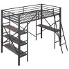 Twin Size Metal Loft Bed with Shelves and Desk