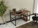 Home Store Sage Black Metal Frame 47" Wooden Top 2 Shelves Writing and Computer Desk for Home Office; Walnut