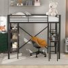 Twin Size Metal Loft Bed with Shelves and Desk
