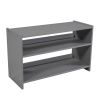 Twin Size Low Loft Bed with Two Movable Shelves and Ladder; with Decorative Guardrail Chalkboard; Gray