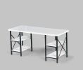 Furnish Home Store Diana Metal Frame 60" Extra Wide Wood Top 4 Shelves Writing and Computer Desk for Home Office; White