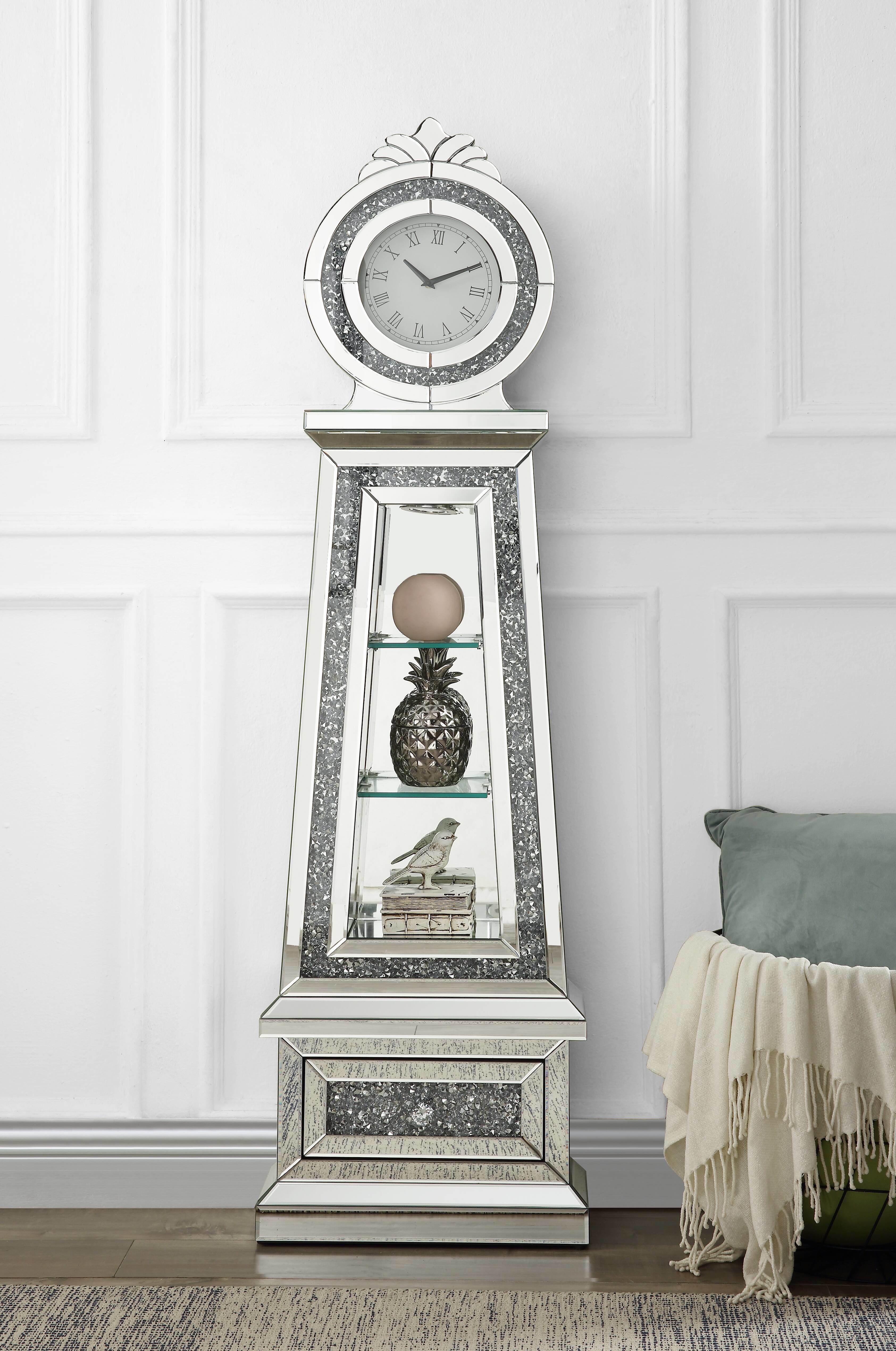 ACME Noralie GRANDFATHER CLOCK W/LED Mirrored & Faux