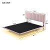 Queen Size Upholstered Bed with LED lights and Headboard, Floating Velvet Platform Bed, Pink