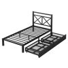 Metal Platform Bed with 2 Drawers;  Twin (Black)