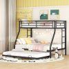 Twin over Full Bed with Sturdy Steel Frame, Bunk Bed with Twin Size Trundle, Two-Side Ladders, Black