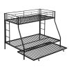 Twin over Full Bed with Sturdy Steel Frame, Bunk Bed with Twin Size Trundle, Two-Side Ladders, Black
