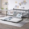 Full Size Metal Daybed with Twin Size Adjustable Trundle, Portable Folding Trundle