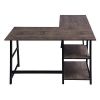 43.5W X 27.6 D L-Shaped Corner Computer Desk with Open Shelves, Vintage Brown