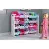 White/Pink Kids Toy Storage Organizer with 16 Plastic Bins