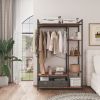 Organized Garment Rack with Storage; Free-Standing Closet System with Open Shelves and Hanging Rod(Rustic Brown; 43.7''w x 15.75''d x 70.08''h).