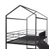 Metal House Bed With Slide; Twin Size Metal Loft Bed with Two-sided writable Wooden Board (Black )