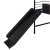 Metal House Bed With Slide; Twin Size Metal Loft Bed with Two-sided writable Wooden Board (Black )