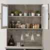 Farmhouse Wine Cabinet ; Large Capacity Kitchen Sideboard Storage Cabinet With Wine Rack And Glass Holder; Adjustable Shelf And 16 Square Compartments
