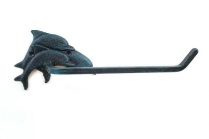 Seaworn Blue Cast Iron Decorative Dolphins Toilet Paper Holder 10"