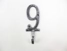 Rustic Silver Cast Iron Number 9 Wall Hook 6""