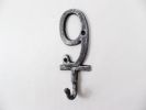 Rustic Silver Cast Iron Number 9 Wall Hook 6""