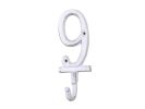 Whitewashed Cast Iron Number 9 Wall Hook 6""
