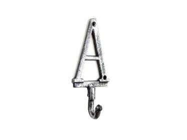 Rustic Silver Cast Iron Letter A Alphabet Wall Hook 6""