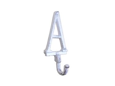 Whitewashed Cast Iron Letter A Alphabet Wall Hook 6""