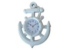 Whitewashed Ship Wheel and Anchor Wall Clock 15"