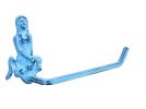 Dark Blue Whitewashed Cast Iron Mermaid Toilet Paper Holder 10""