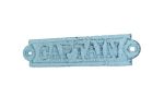 Rustic Dark Blue Whitewashed Cast Iron Captain Sign 6""