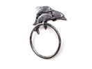 Rustic Silver Cast Iron Dolphins Towel Holder 7"