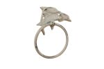 Whitewashed Cast Iron Dolphins Towel Holder 7"