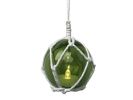 LED Lighted Green Japanese Glass Ball Fishing Float with White Netting Decoration 3""