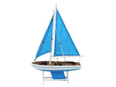 Wooden It Floats 12"" - Light Blue wtih Light Blue Sails Floating Sailboat Model