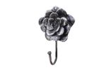 Rustic Silver Cast Iron Decorative Rose Hook 7""