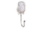 Whitewashed Cast Iron Decorative Owl Hook 6""