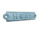 Rustic Dark Blue Whitewashed Cast Iron Head Sign 6""