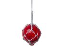 Red Japanese Glass Ball Fishing Float With White Netting Decoration 4""