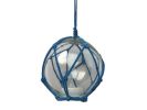 LED Lighted Clear Japanese Glass Ball Fishing Float with Blue Netting Decoration 4""