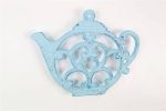Rustic Dark Blue Whitewashed Cast Iron Round Teapot Trivet 8""