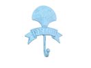 Rustic Dark Blue Whitewashed Cast Iron Seashell Beach Hook 8""