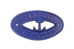 Rustic Dark Blue Cast Iron Crews Quarters with Anchor Sign 8"