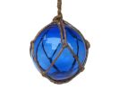 Blue Japanese Glass Ball Fishing Float With Brown Netting Decoration 4""