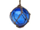 Blue Japanese Glass Ball Fishing Float With Brown Netting Decoration 4""