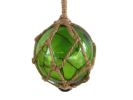 Green Japanese Glass Ball Fishing Float With Brown Netting Decoration 4""