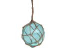 Light Blue Japanese Glass Ball Fishing Float With Brown Netting Decoration 4""