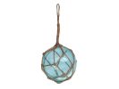 Light Blue Japanese Glass Ball Fishing Float With Brown Netting Decoration 4""