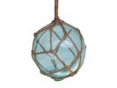 Light Blue Japanese Glass Ball Fishing Float With Brown Netting Decoration 4""