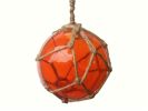 Orange Japanese Glass Ball Fishing Float With Brown Netting Decoration 4""